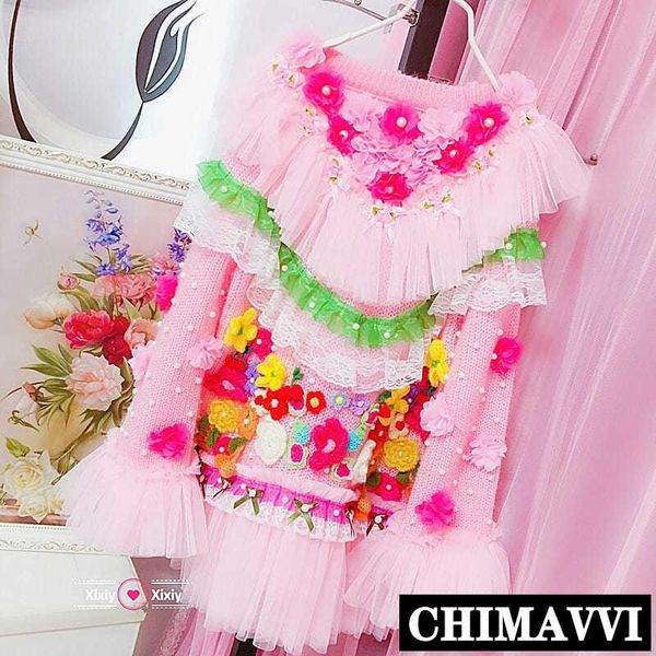 

2020 осень и зима новый ручной работы из бисера вязаные кружева цветок пуловер свитер женщин fairy pink jumper сыпучие вязаные свитера, White;black