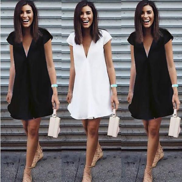 

women summer deep v neck dresses casual plus size short mini black dress new 2016 drop shipping, Black;gray