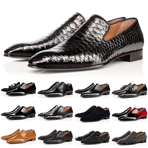 

designer red bottom mens loafers shoes matte patent leather suede rivets fashion loafer business wedding party dress shoe