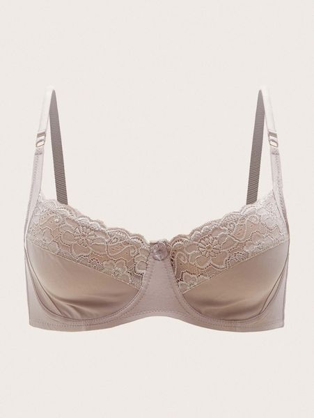 

plus contrast lace underwire bra 30ua#, Black;white