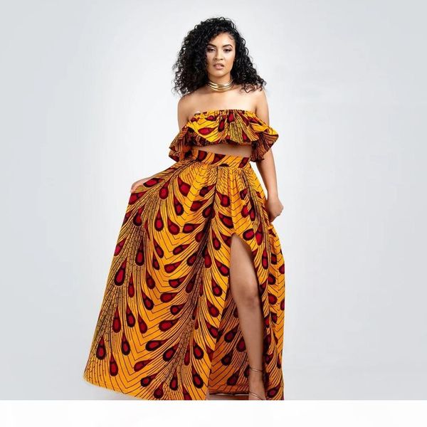 

2020 news ankara style african clothes dashiki print skirts fashion feather party african dresses for women robe africaine, Black;gray