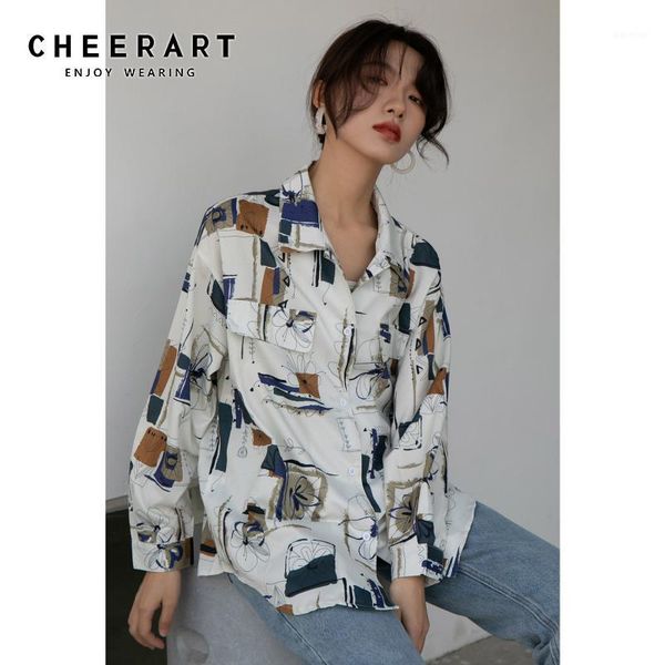 

cheerart korean shirt long sleeve button up shirt white loose blouse casual for women aesthetic collar 2020 spring1