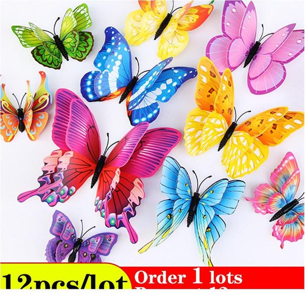 

бабочки наклейки стены дома декор многоцветный двойной слой 3d стикер бабочки 12 шт. / лот для украшения на лжи wmtaqs