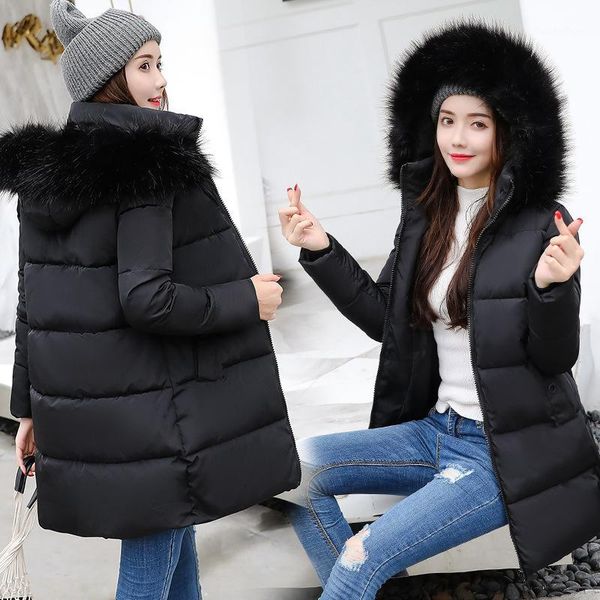 

shibever fashion long women coat elegant cotton winter jacket female fur hooded black warm women coat parka new ndr1091