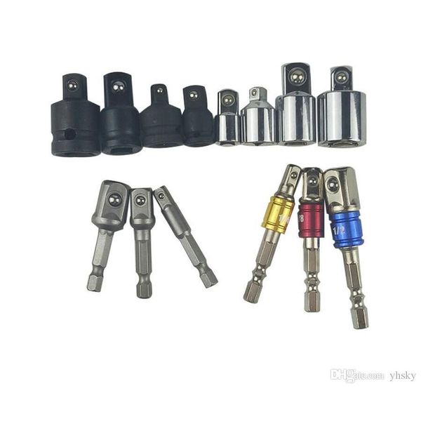 

7pcs socket adapter drill bits set hex shank 1/4" 3/8" 1/2" impact driver tool 1/4 3/8 1/2 ratchet wrench sleeve wrench socke