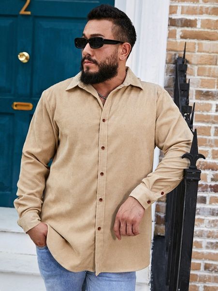 

extended sizes men solid button up corduroy shirt x5kq#, White;black