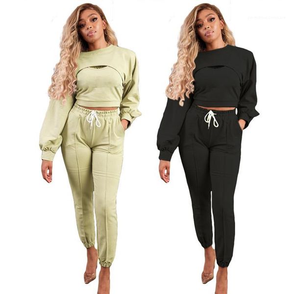 

and pencil pants autumn fashion 3pcs sets for women solid color womens designer tracksuits casual hoodies sleeveless tanks, Gray