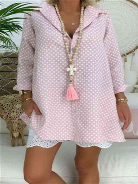 

uk womens polka dot long sleeve shirt ladies loose blouse plus size 6-20, White