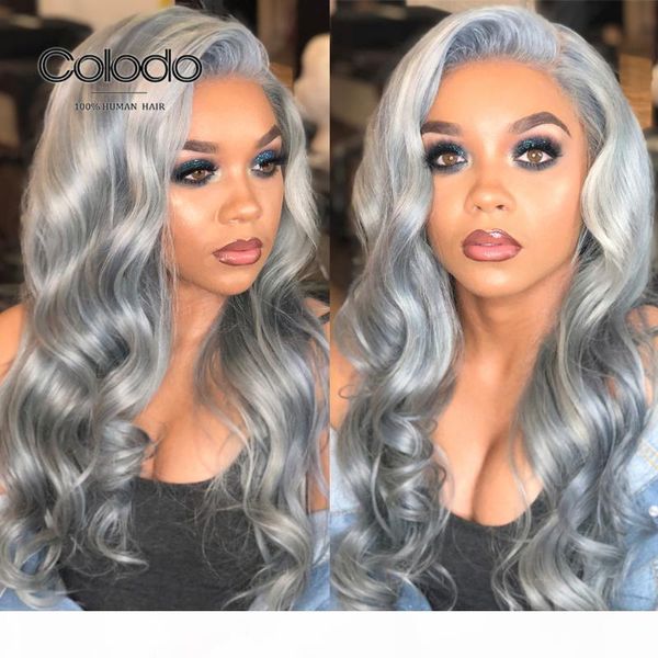 

colodo grey wig with baby hair lace front wig preplucked body wave ocean blue brazilian remy human hair wigs for black women, Black;brown