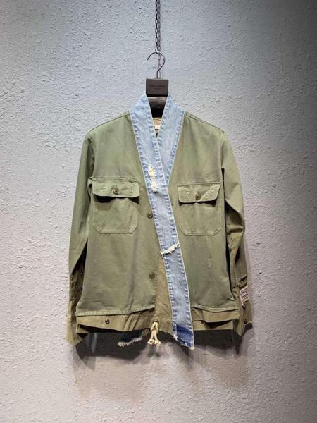 

denim streetwear men cardigan shirt patchwork distressed kimino fpkgr
