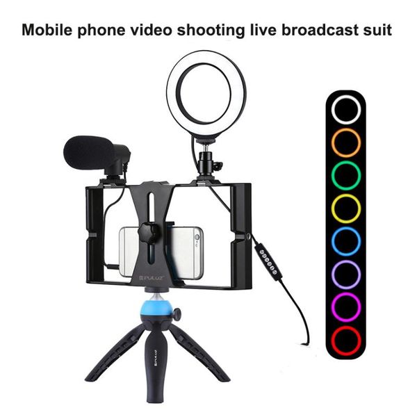 

flash heads 5 in 1 mobile phone pography kit live cage 4.7 inch 12cm rgbw ring led selfie light microphone tripod