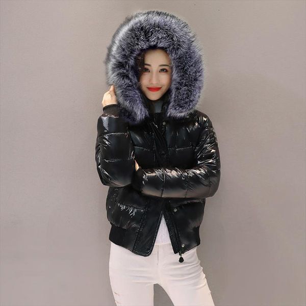 

fake fur winter female jacket new 2019 hooded winter coat women warm parkas waterproof jacket for women short outerwear, Black