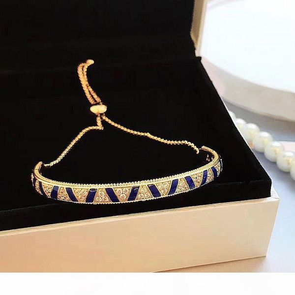 

new 18k yellow gold bracelets original box for pandora 925 sterling silver blue stripes adjustable size bracelet with box, Golden;silver
