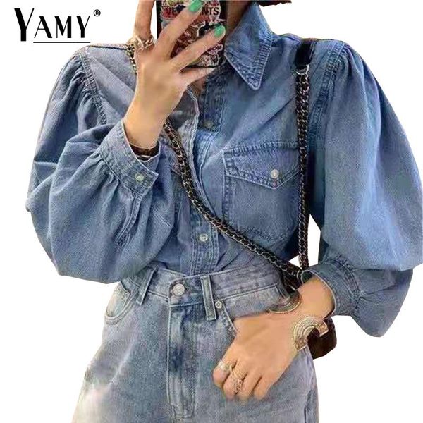 

korean puff sleeve denim jacket fall blue jeans jacket women autumn punk jackets coats female oversized streetwear, Black;brown