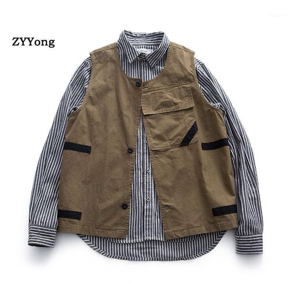

cotton vest men fashion solid color casual multi-pocket tooling sleeveless jacket streetwear wild loose couple waistcoat gilet1, Black;white