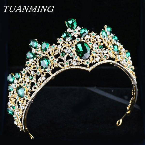 

baroque golden crown & tiara bride headbands green crystal crown rhinestone hair jewelry pageant prom women head accessories, Golden;silver