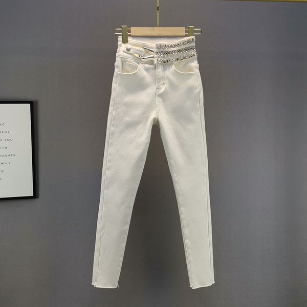 

women's thickened warm winter new cotton elastic slim-fit diamond skinny white female denim pants students jeans, Blue