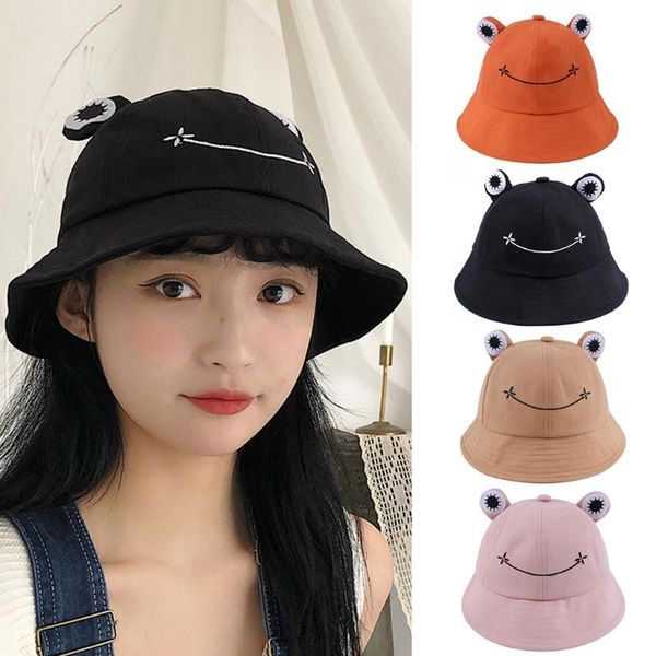

wide brim hats foldable cotton cute frog bucket hat summer sunscreen fisherman cap outdoor fishing hunting sunhat, Blue;gray