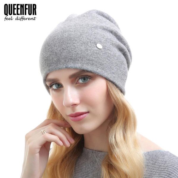 

beanie/skull caps queenfur winter knitted wool beanies for women spring autumn hats 2021 fashion cashmere girls double layers, Blue;gray