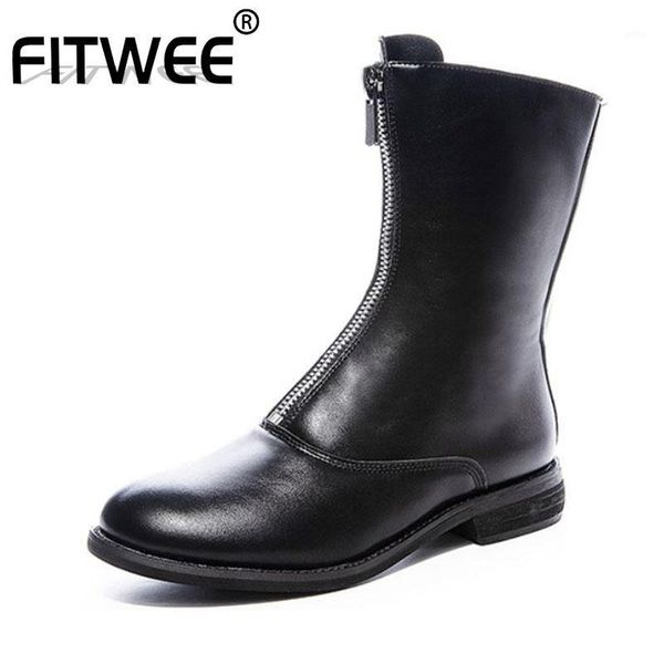 

boots fitwee women genuine leather ankle warm fur party short flats round toe shoes footwear size 35-391, Black