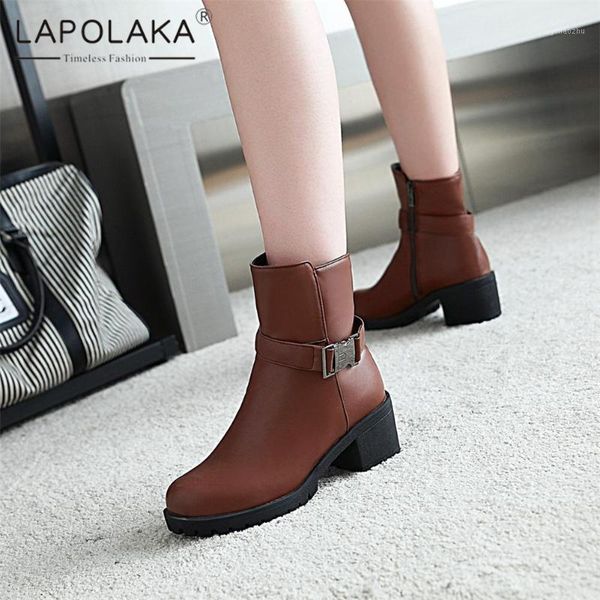 

boots lapolaka 2021 fashion big size 43 platform leisure comfy work office shoes ladies buckle elegant dropship woman1, Black