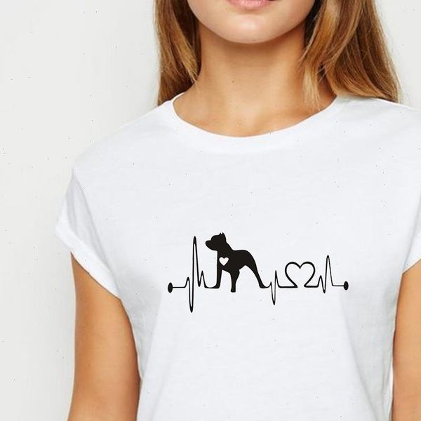 

new oversize dog electrocardiogram tshirt ladies girls casual spring summer t shirt harajuku show thin graphic o collar t shirt, White