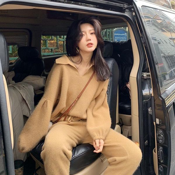 

women sweater suit and setscasual knitted sweaters pants 2pcs track suits woman casual knitted trousers+jumper clothing set1, White