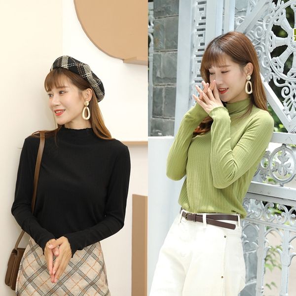 

hp3kk spring long autumn half slim collar in 10 colors sweater sweater fashionable pit stripe sweaterwomen's bottomed and sleeveversati, White