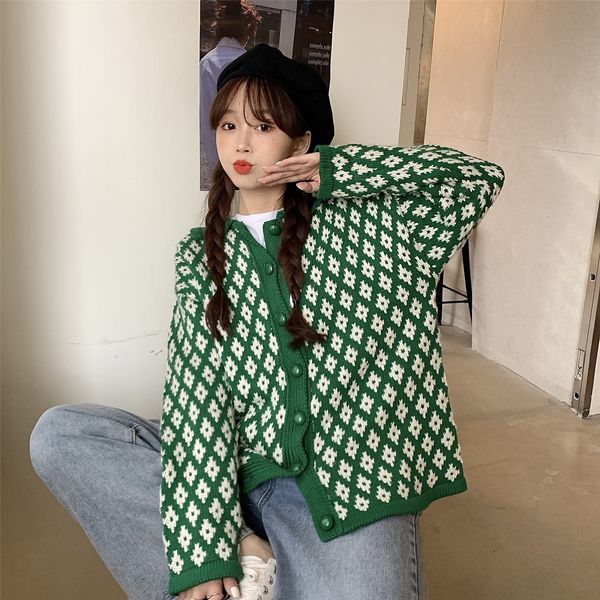 

q7qyx 2020 осень алмазный носить корейский свободный вязаный кардиган woolwool 2020 осень женская одежда корейский женская проверка рыхлый ш, White;black