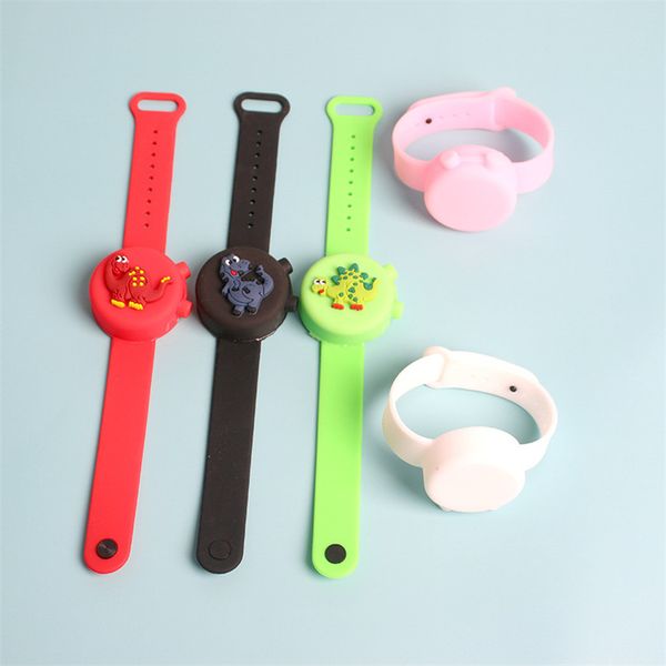 

hand sanitizer dispenser bottle and wrist bracelet 2pcs set portable alcohol degerming wristband bangles with bottle silicone cartoon g10802, Red;brown