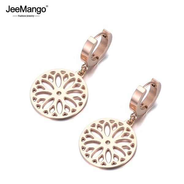 

jeemango trendy stainless steel cz hollow flower hoop earrings for women girl rose gold ear jewelry for anniversary gift je19074, Golden;silver