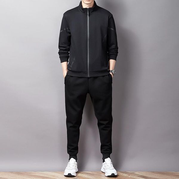 

men's tracksuits plus size 8xl- suit sweater sports baseball collar solid color long-sleeved casual two-piece, Gray
