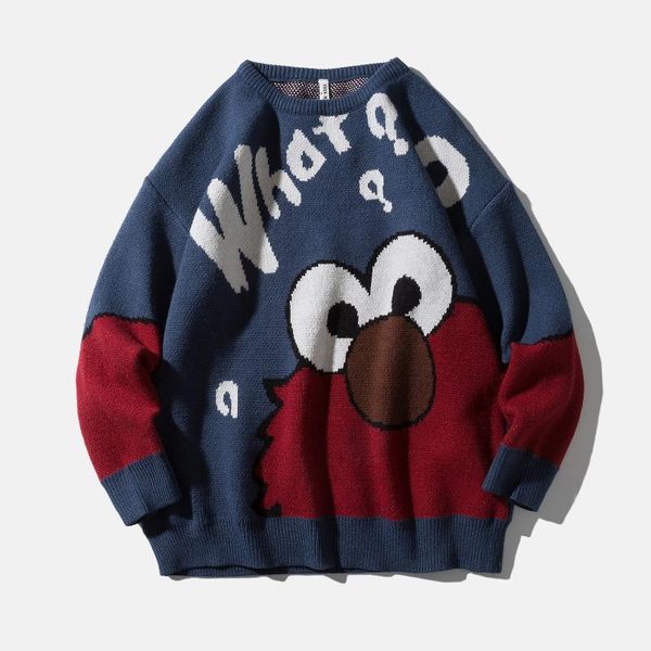 

seveyfan 2021 funny cartoon duck hip hop sweater pullover jumper men printed knitted sweater casual autumn male, White;black