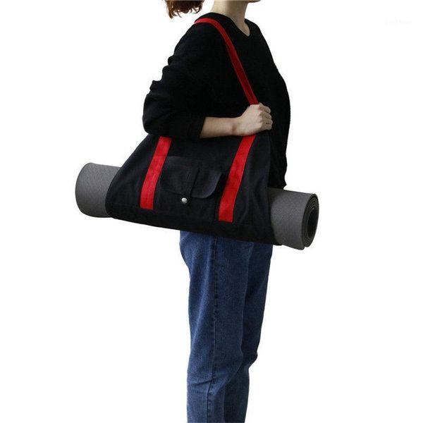 

black yoga mat bag for fixed buckle canvas yoga bag pilates pad fitness sports dance mat case men women gym backpack1