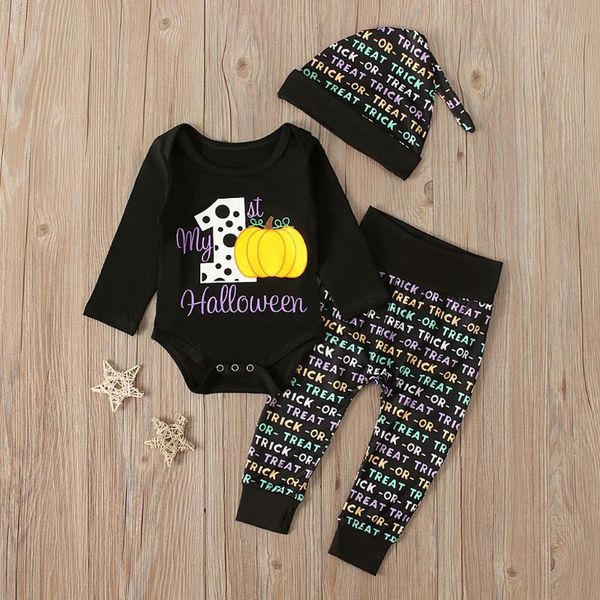 

newborn infant toddler baby boy girl halloween letter romper pants with hat outfit set outdoor kids clothing kids clothing#45, White