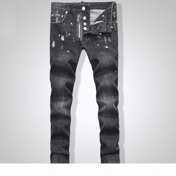 

men's new biker oil printed jeans classic mens fashion skinny patchwork denim for d2jeans man1467, Blue