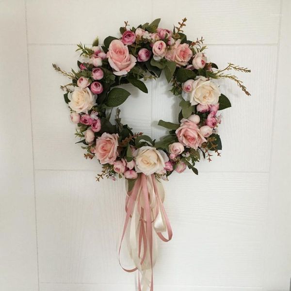 

40cm floral artificial rose wreath door hanging wall window decoration wreath holiday party home festival wedding decor1