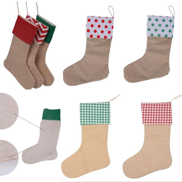 

холст рождественские чулок подарочные пакеты 12 * 18inch xmas большой размер plain burlap декоративные носки мешок bwe1465