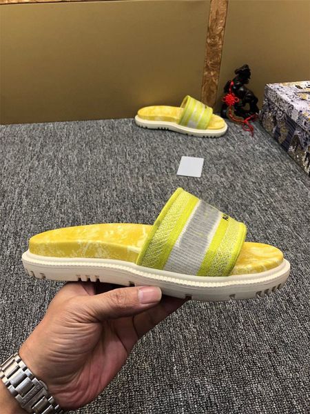 

designer luxury embroidered cotton dway yellow slide sandals nude granville espadrille turquoise slip on flat flip flop sandals with box dus, Black