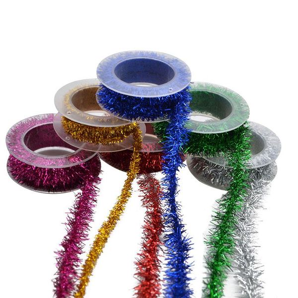

2m/roll 1mm width metallic foil tinsel ribbon garland diy gift wrap christmas tree ornaments for new year xmas party supplies