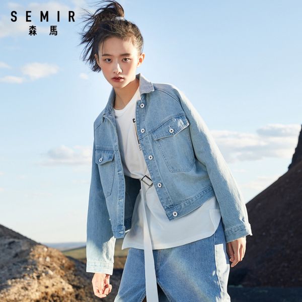 

semir denim women 2020 autumn new fashion lapel short jacket retro trend casual demin coat for woman