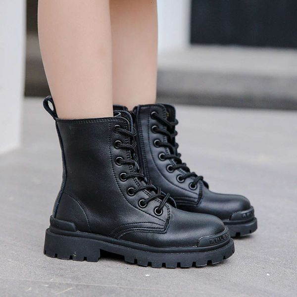 

children's martin autumn and winter 2020 girls' warm cotton sho korean antiskid boys' leather boots, Black;red