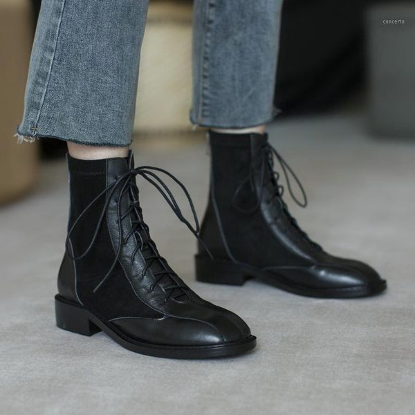 

sklfgxzy new autumn/winter 2020 genuine leather women's boots martin boots stretch cowhide women's shoes1, Black