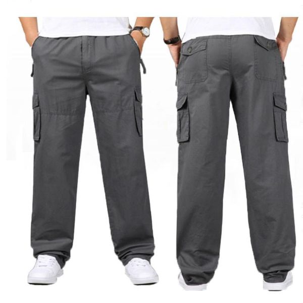 

men's plus-size casual pants fall style new pure cotton loose  men's cargo pants1, Black
