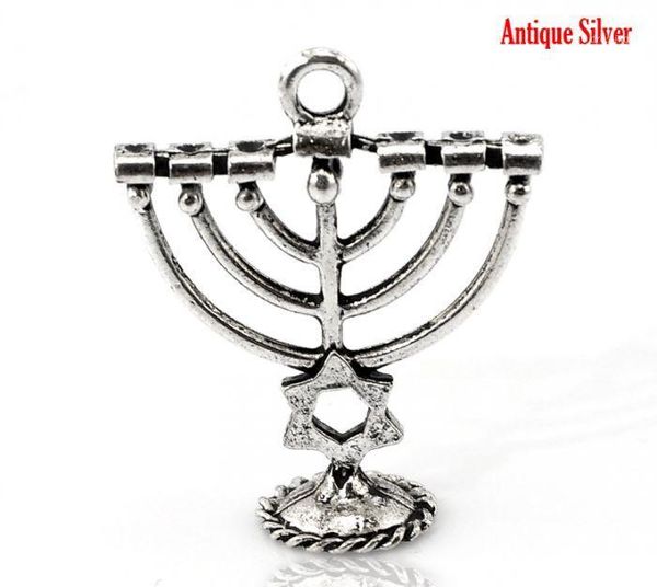 

doreenbeads retail 10pcs antique silver candle menorah charm pendants 27x24mm(1 1/8"x1")1, Black