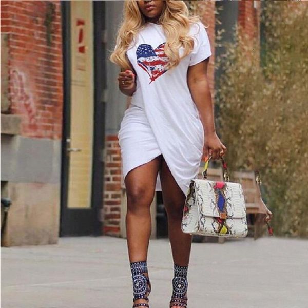 

t shirt dress short sleeve bodycon asymmetrical heart printed mini dress high waist plus size 5xl jurken vestidos, Black;gray