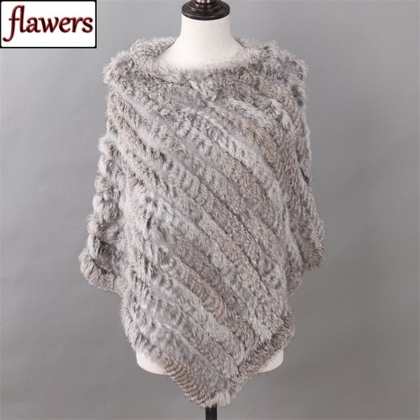 

autumn winter lady genuine knitted rabbit fur poncho wrap scarves women natural rabbit fur shawl triangle cape wholesale retail y200103, Blue;gray