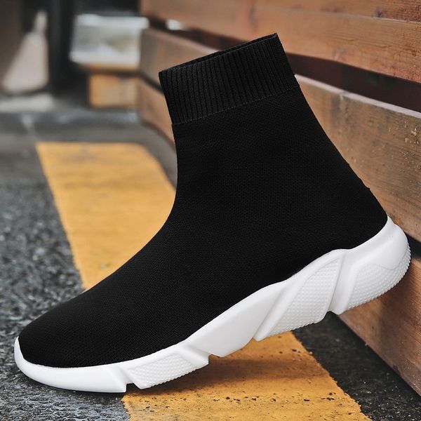 

cork breathable ankle boot women socks shoes female sneakers casual elasticity wedge platform shoes woman soft sole sneakers y200424, Black