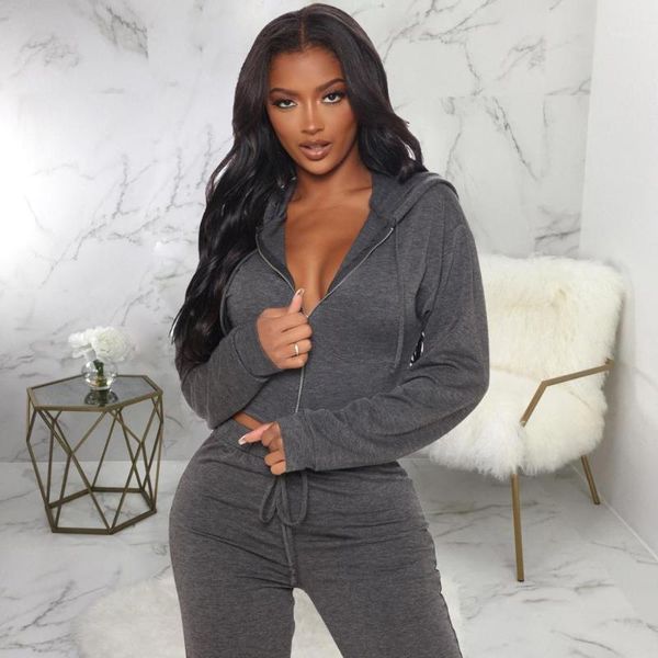 

women tracksuit 2 piece sets wholesale casual solid color sportswear zipper hoodies two piece suits smr-98481, Gray