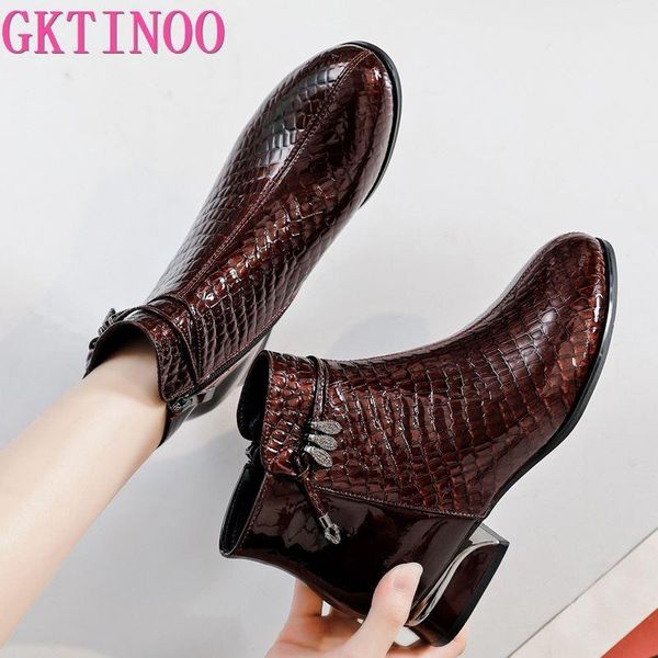 

gktinoo fashion women boots pointed toe genuine leather ankle boots 2021 winter warm fur plush women shoes big size 43, Black